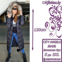 Супер дълго яке 120см, с естествен пух, City Angels Jeans, Черно, 6866